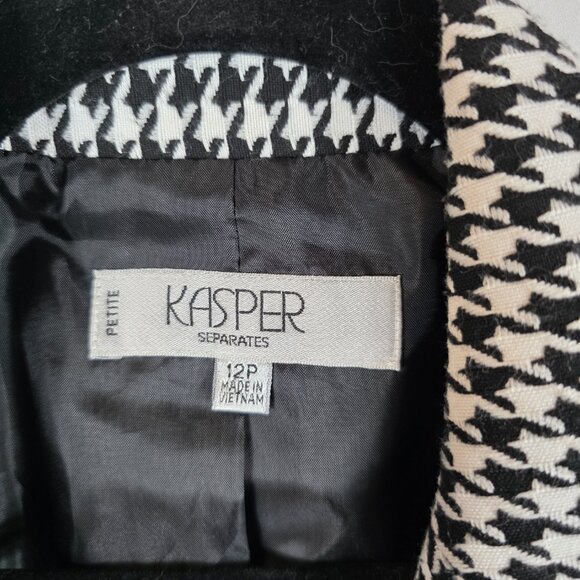 Kasper Blazer Jacket Women's Size 12P Black & White Houndstooth One Button - Picture 10 of 16
